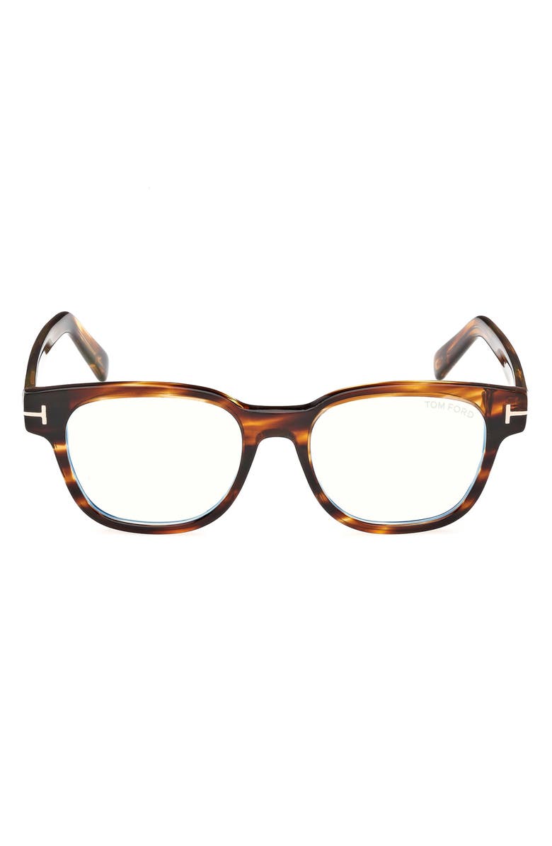 TOM FORD 50mm Square Blue Light Blocking Glasses, Main, color, Striped Brown / Light Havana