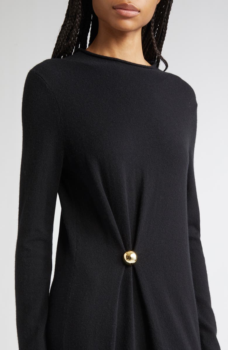 LOULOU DE SAISON Lucero Draped Long Sleeve Wool & Cashmere Sweater Dress, Alternate, color, Black