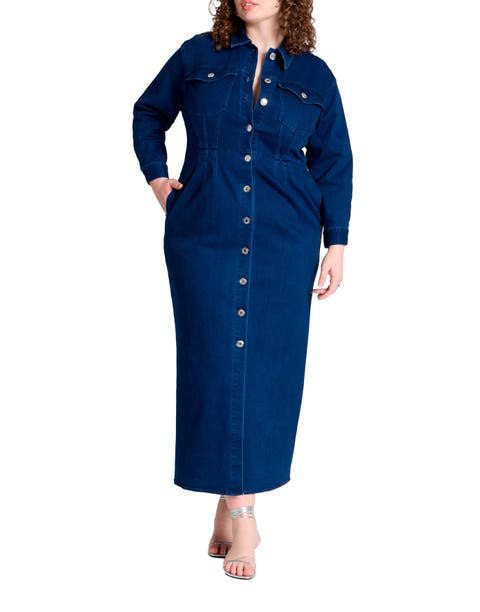 Denim Fitted Dress (Plus)