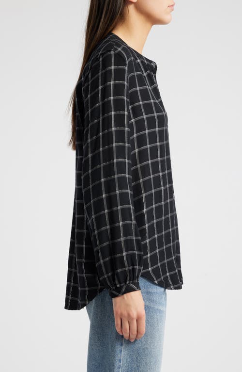 RAILS RAILS ELOISE METALLIC WINDOWPANE BAND COLLAR BUTTON-UP SHIRT 