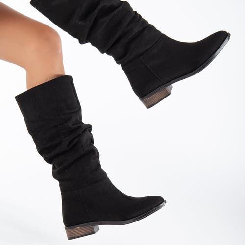 Forever & Always Shoes Maribel Knee High Slouch Boots In Black Suede