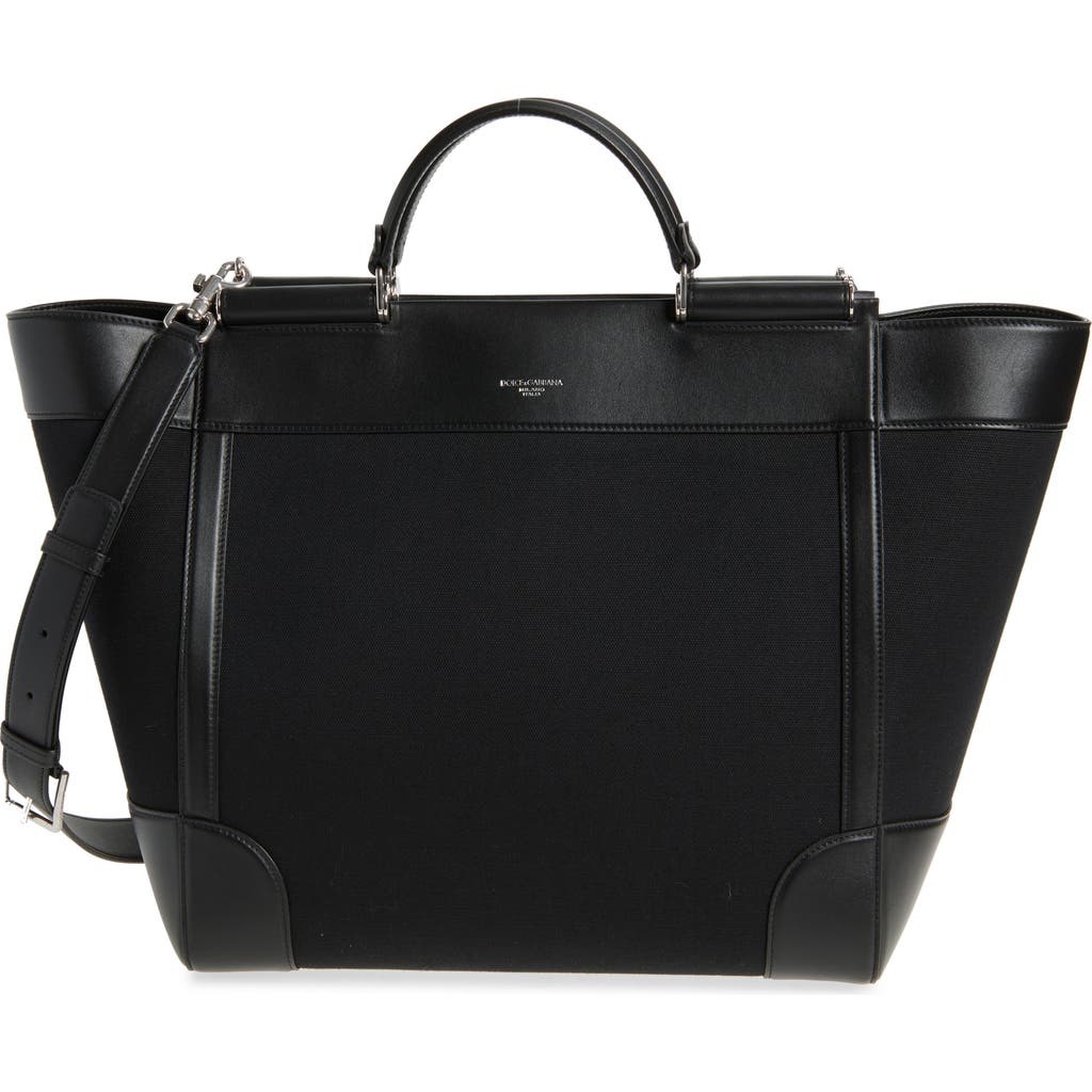 Dolce & Gabbana Dolce&gabbana Black Fabric And Leather Tote Bag In 8b956 Black/black