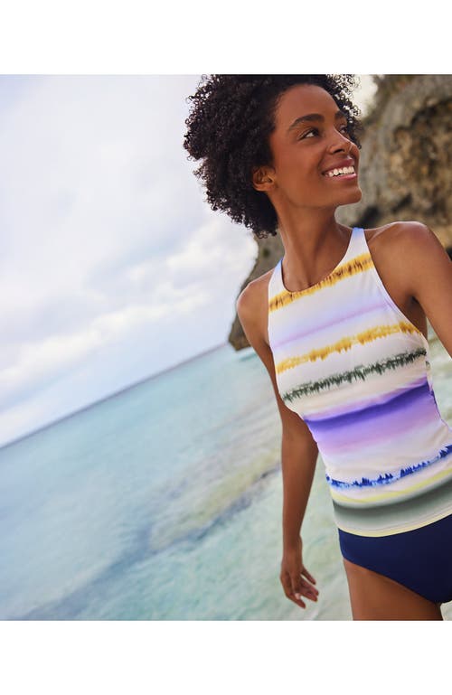 Lands' End Mastectomy Tugless High Neck Strappy Back Tankini Swimsuit Top In Egret White Multi Ombre Stripe