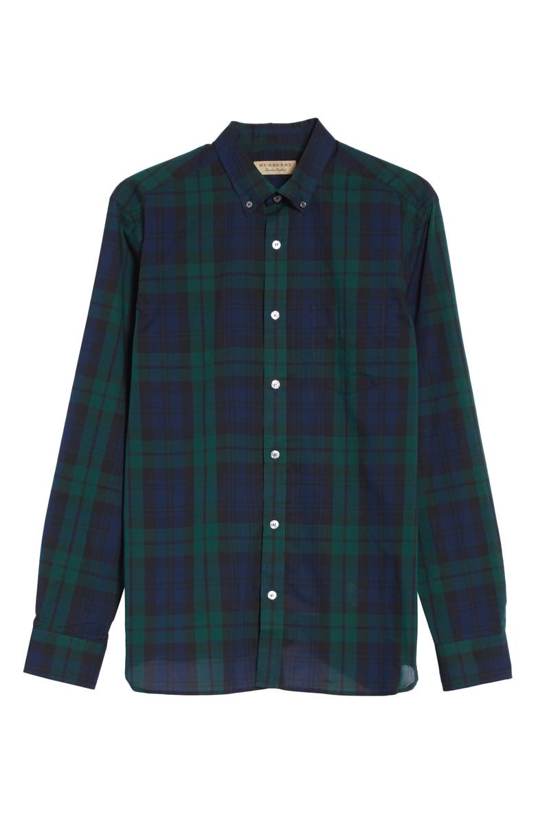 Burberry Salwick Tartan Plaid Sport Shirt, Alternate, color, Navy