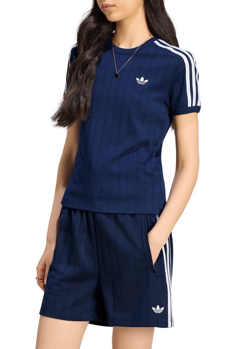 Pinstripe Slim Cotton T-Shirt, Main, color, NIGHT INDIGO/ WHITE/ GREY TWO