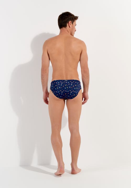 Hom Summer Swim Mini Briefs In Navy Print