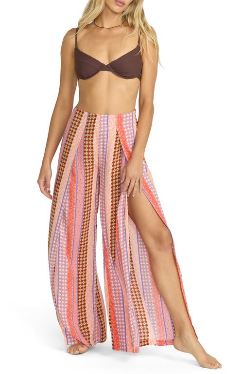 Billabong Split Spirit Multi Boho Print Wide-leg Slit-front Pants In Multi