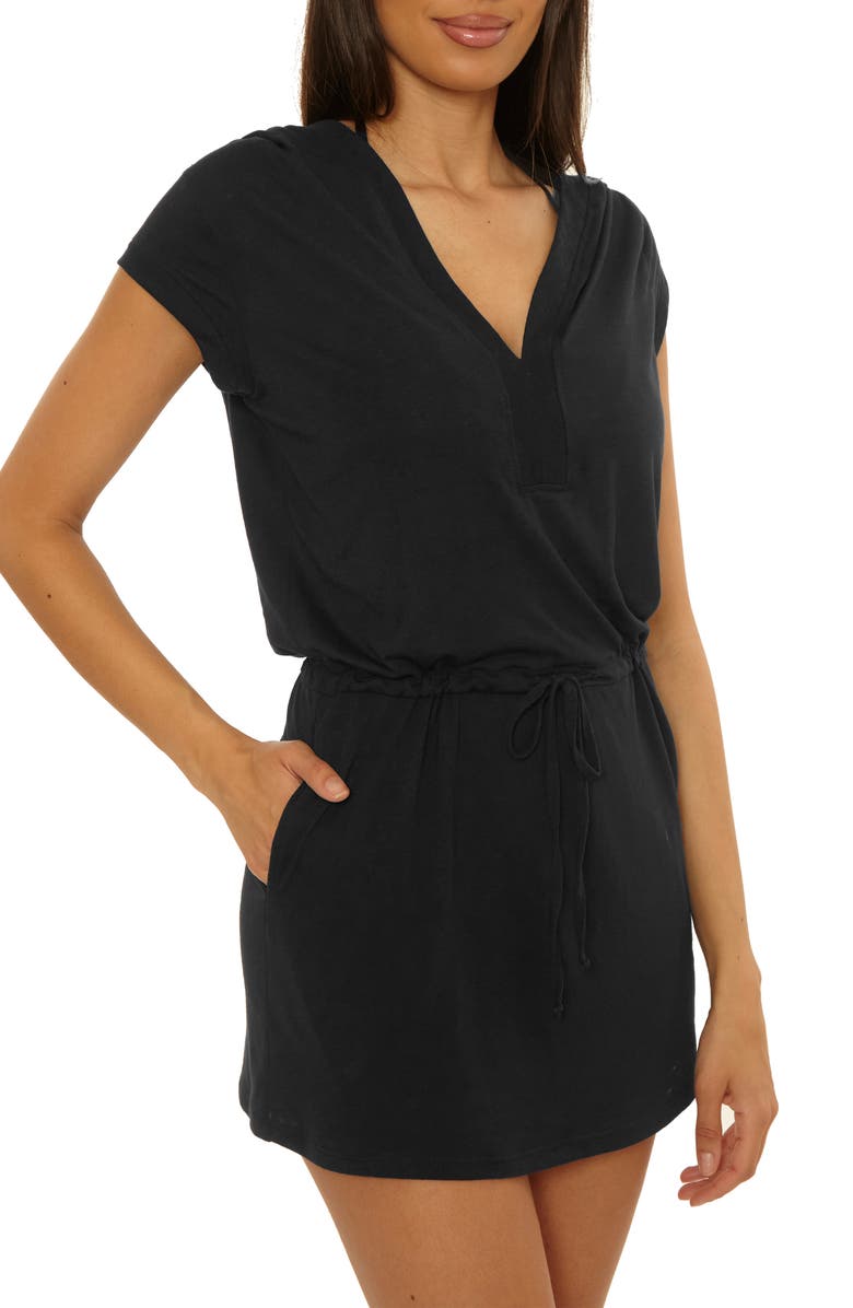 Becca Beach Date Hooded Cover-Up Dress, Alternate, color, Black