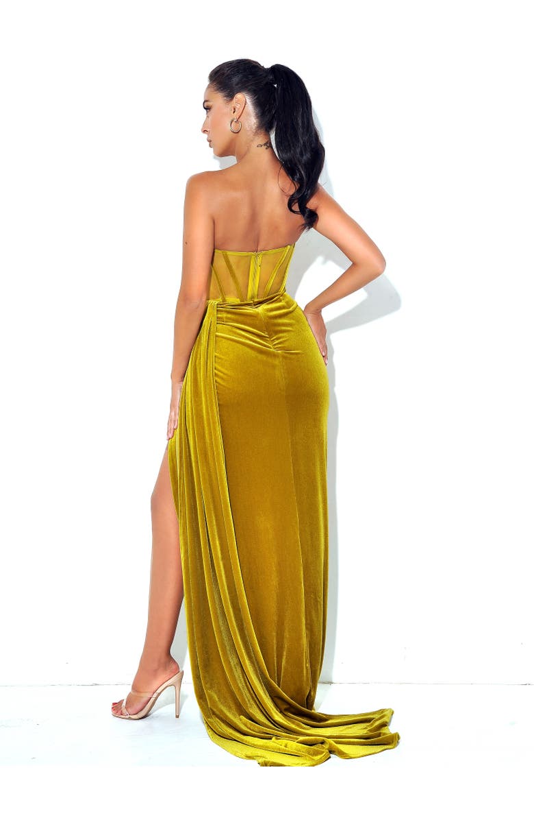 Miss Circle Priyaa High Slit Draping Corset Evening Gown, Alternate, color, Gold