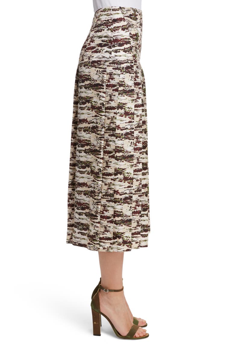 Pleated Silk Midi Skirt, Alternate, color, BORDEAUX-GREEN