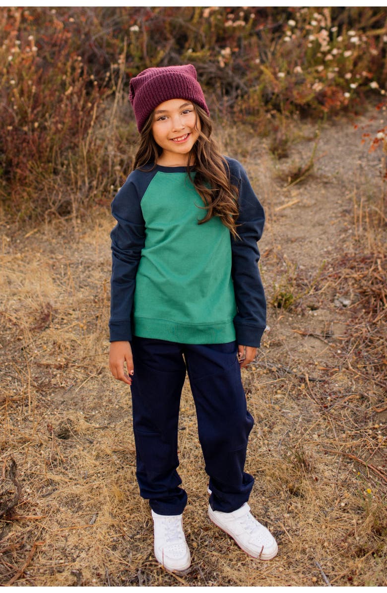 Jackalo Kids’ Stevie Organic Cotton Raglan Sweatshirt, Alternate, color, Hunter Green & Navy