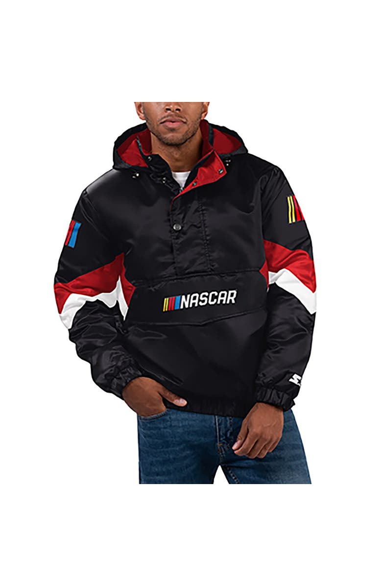 STARTER Men's Starter Black NASCAR Home Team Satin Half-Zip Hoodie Jacket, Main, color, 