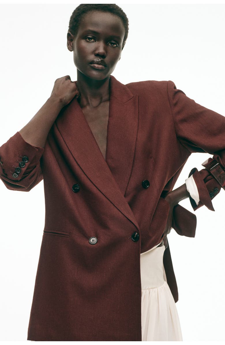 H&M Linen-blend blazer, Alternate, color, Dark Rust Brown