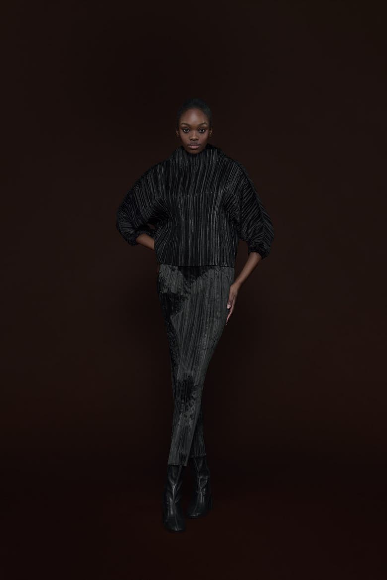 Plisse Batwing Top, Alternate, color, Black