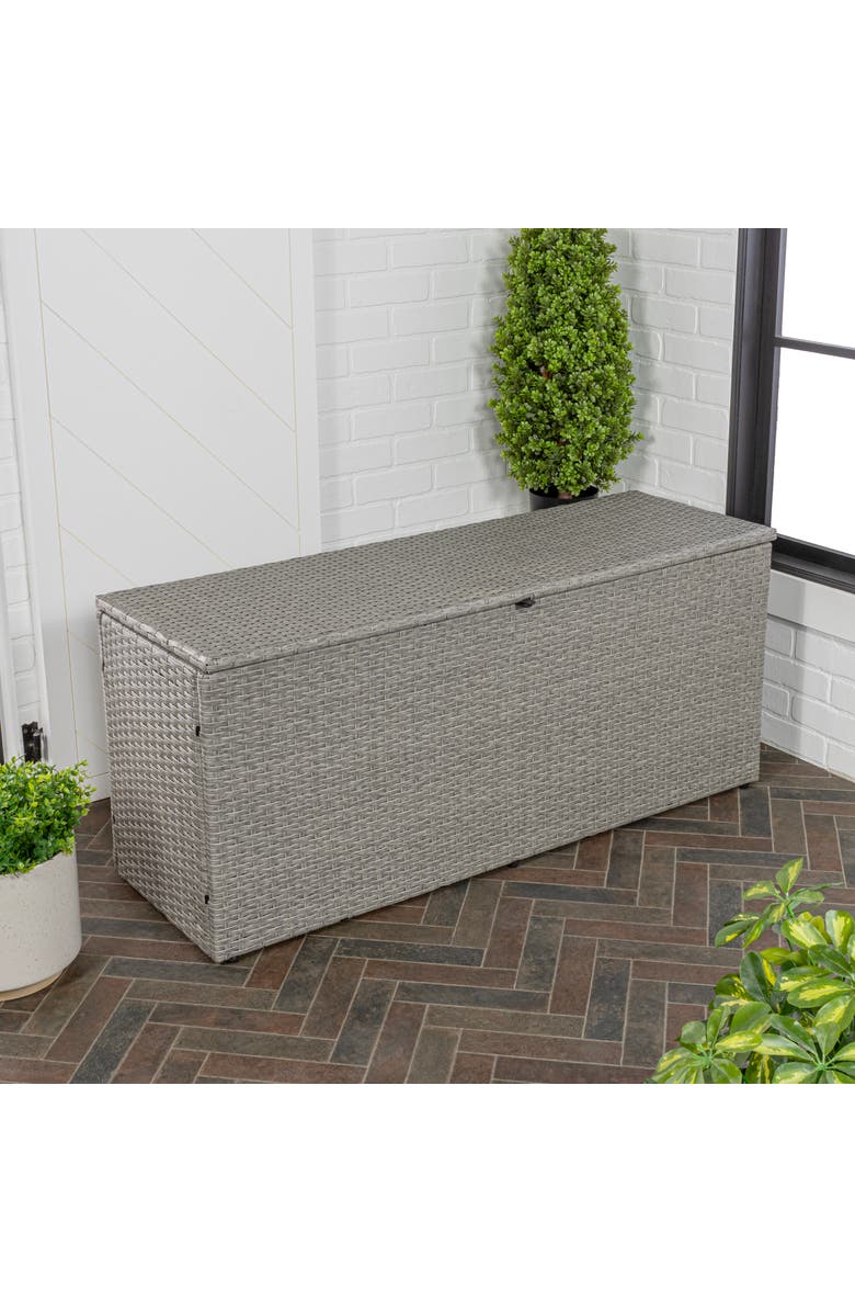 HAPPIMESS Nino Modern Minimalist Outdoor Faux Wicker Deck and Patio Storage Box, Main, color, Gray