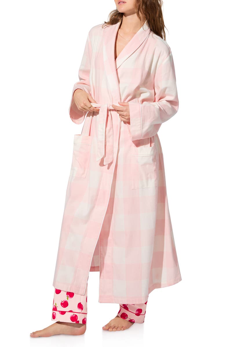 BedHead Pajamas Print Cotton Flannel Robe, Alternate, color, Checking In