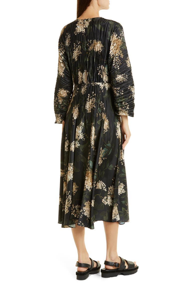 Lilac Floral Print Pleated Dress, Alternate, color, COASTAL