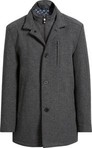 Johnston & Murphy Upton Wool Blend Car Coat with Removable Bib