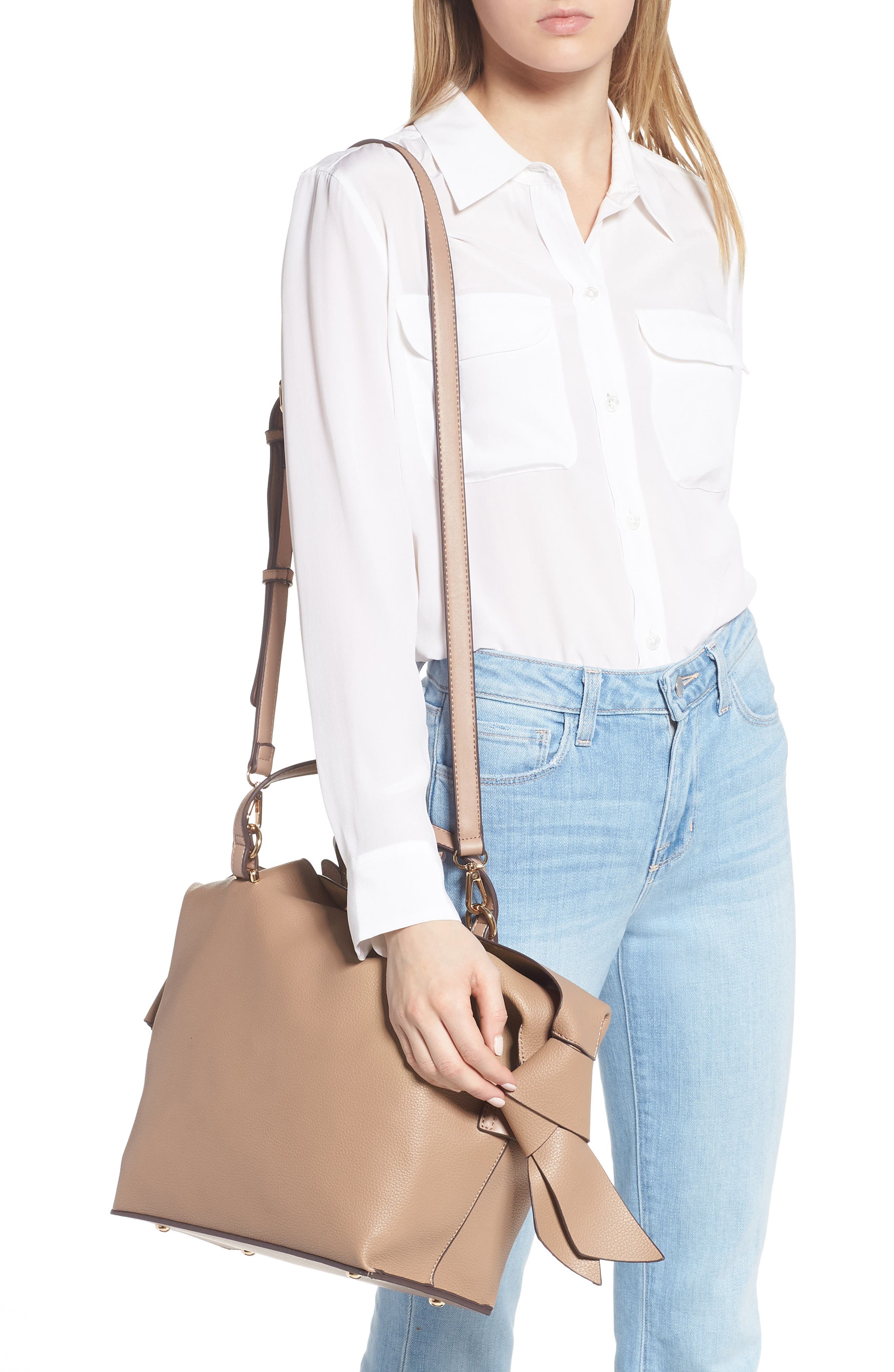 Faux Leather Satchel, Alternate, color, TAUPE