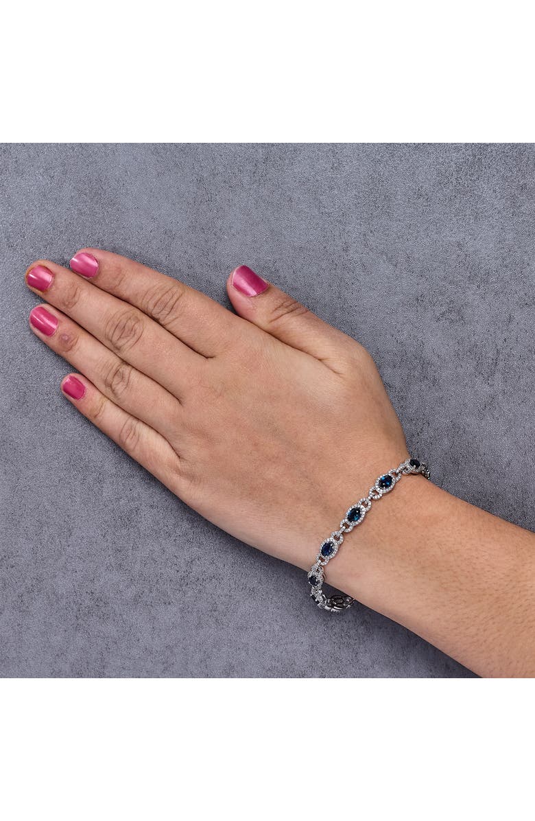 Haus of Brilliance 14K White Gold Vintage-Inspired Oval Blue Sapphire & Diamond Link Bracelet, Alternate, color, White