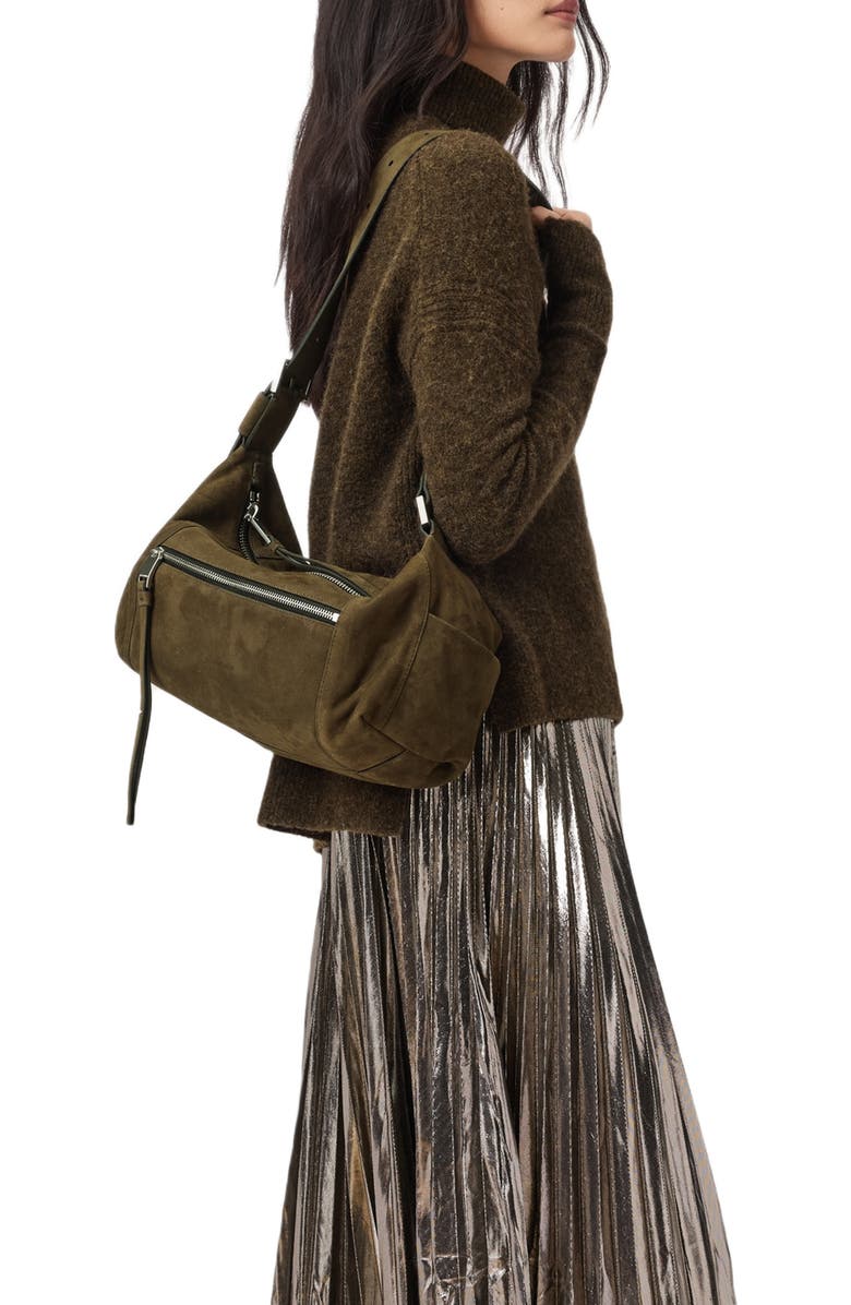 AllSaints Vega Suede Shoulder Bag, Alternate, color, Olive Green