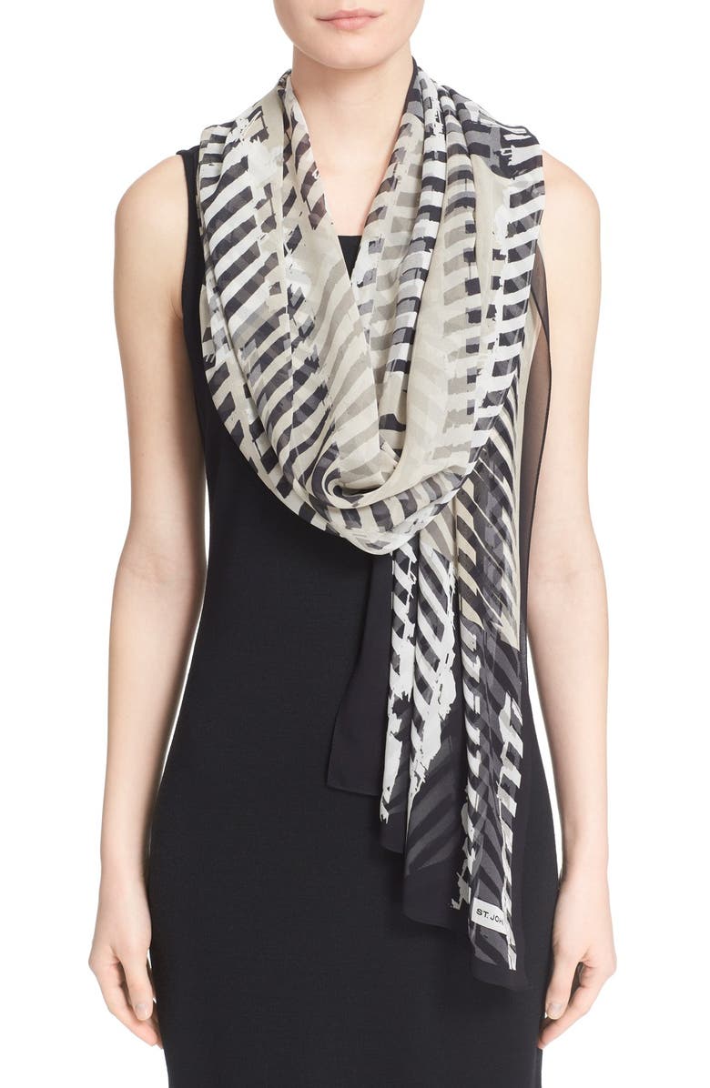 St. John Collection Stencil Stripe Silk Georgette Scarf, Main, color,