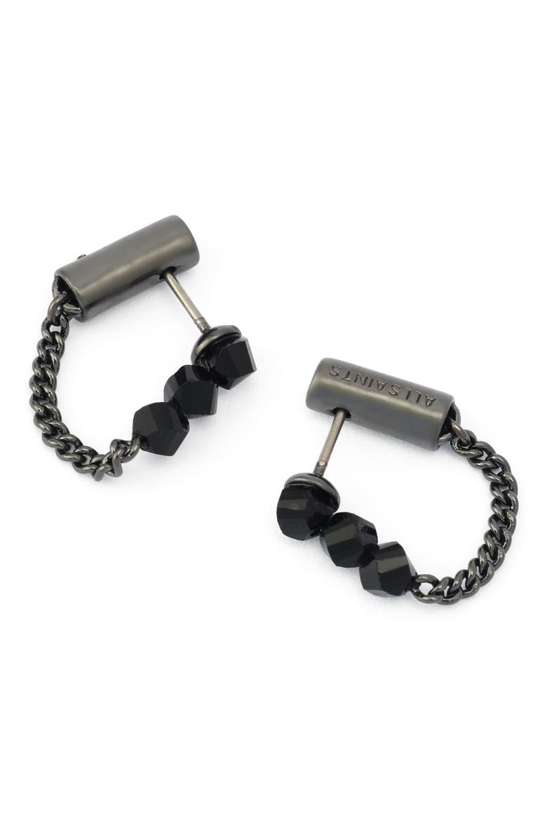 Faceted Bead Front to Back Earrings, Alternate, color, BLACK