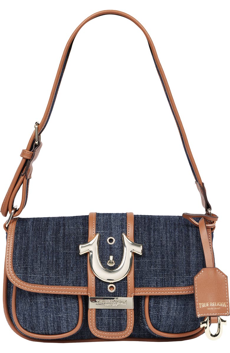 True Religion Double Pocket Denim Satchel, Main, color,