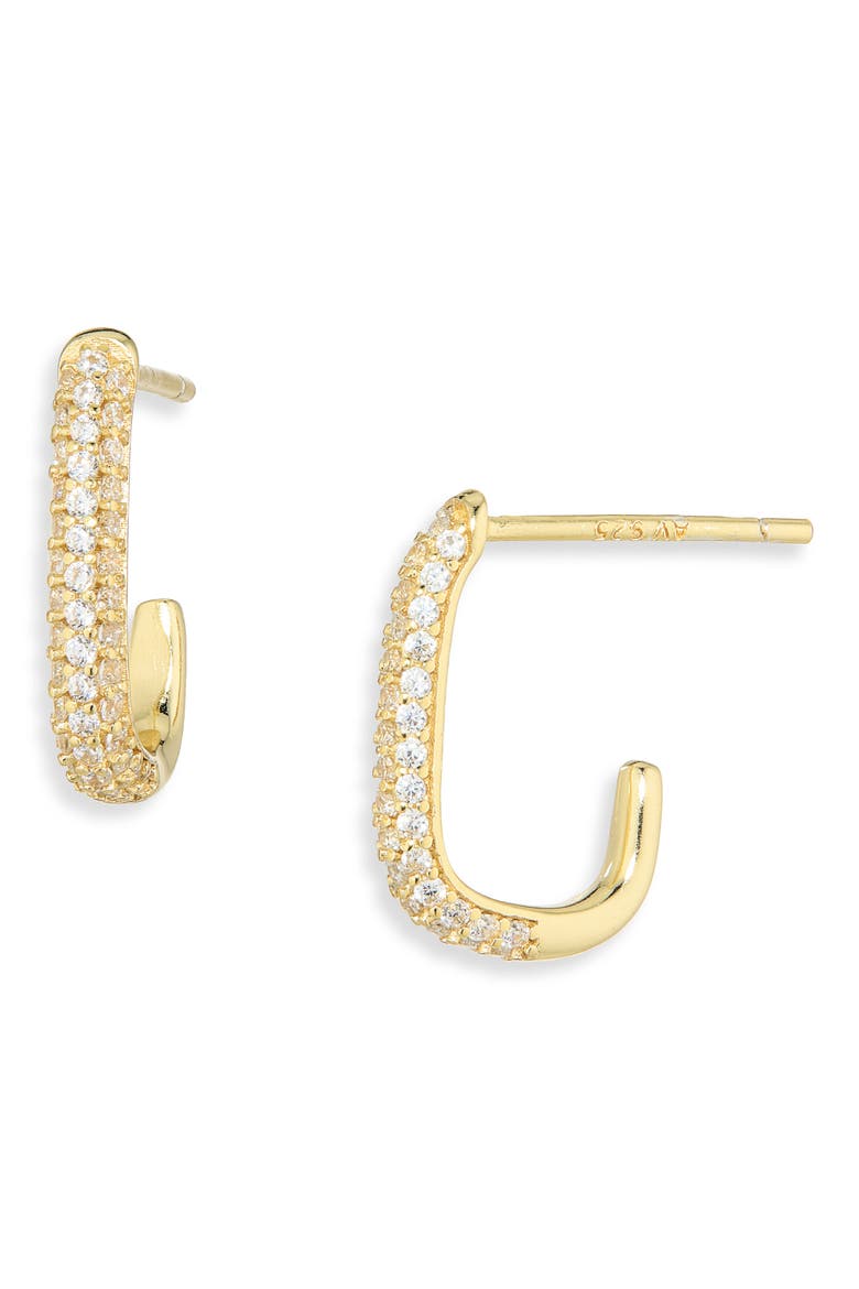 Pavé Cubic Zirconia Oblong Hoop Earrings, Main, color, GOLD