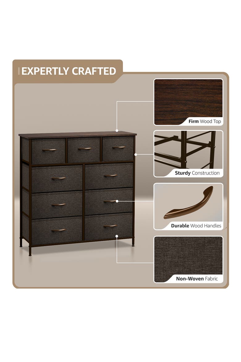 9-Drawer Chest Dresser, Alternate, color, BROWN