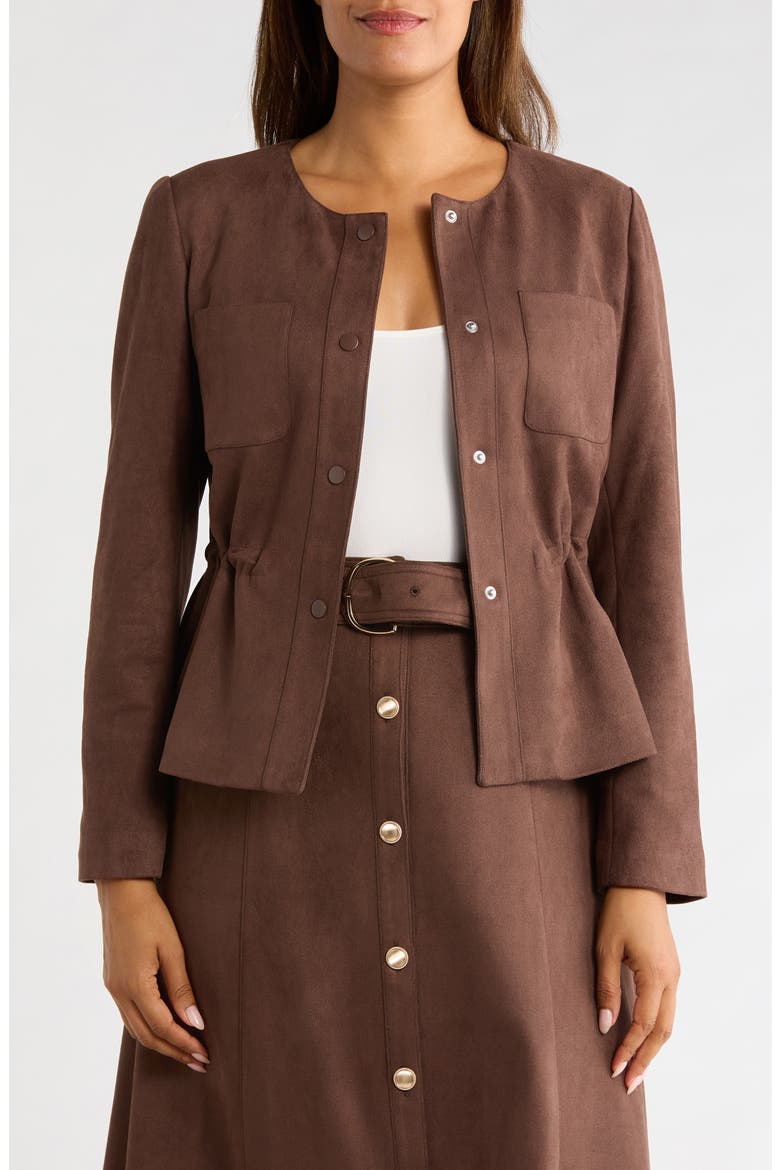 Drawstring Waist Faux Suede Jacket, Main, color, COFFEE BEAN