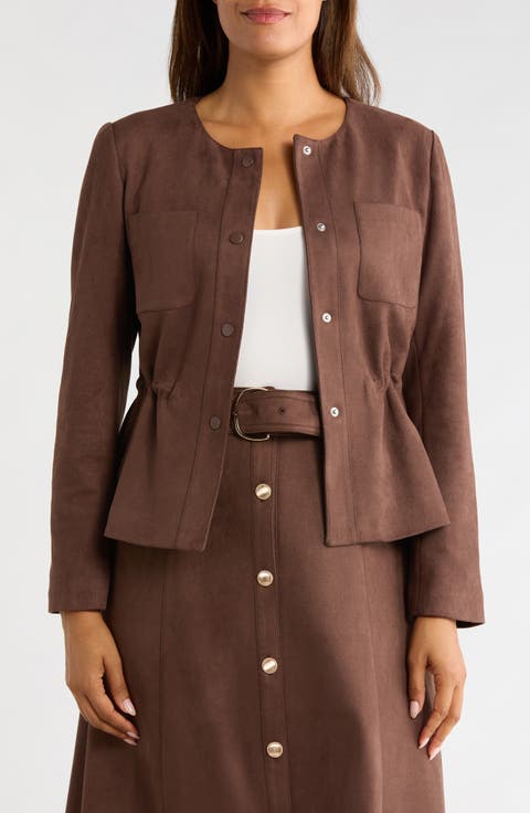Drawstring Waist Faux Suede Jacket