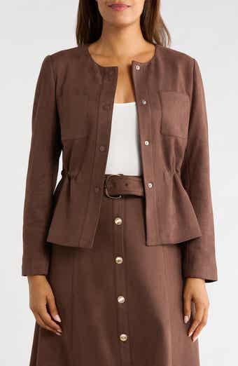 Drawstring Waist Faux Suede Jacket