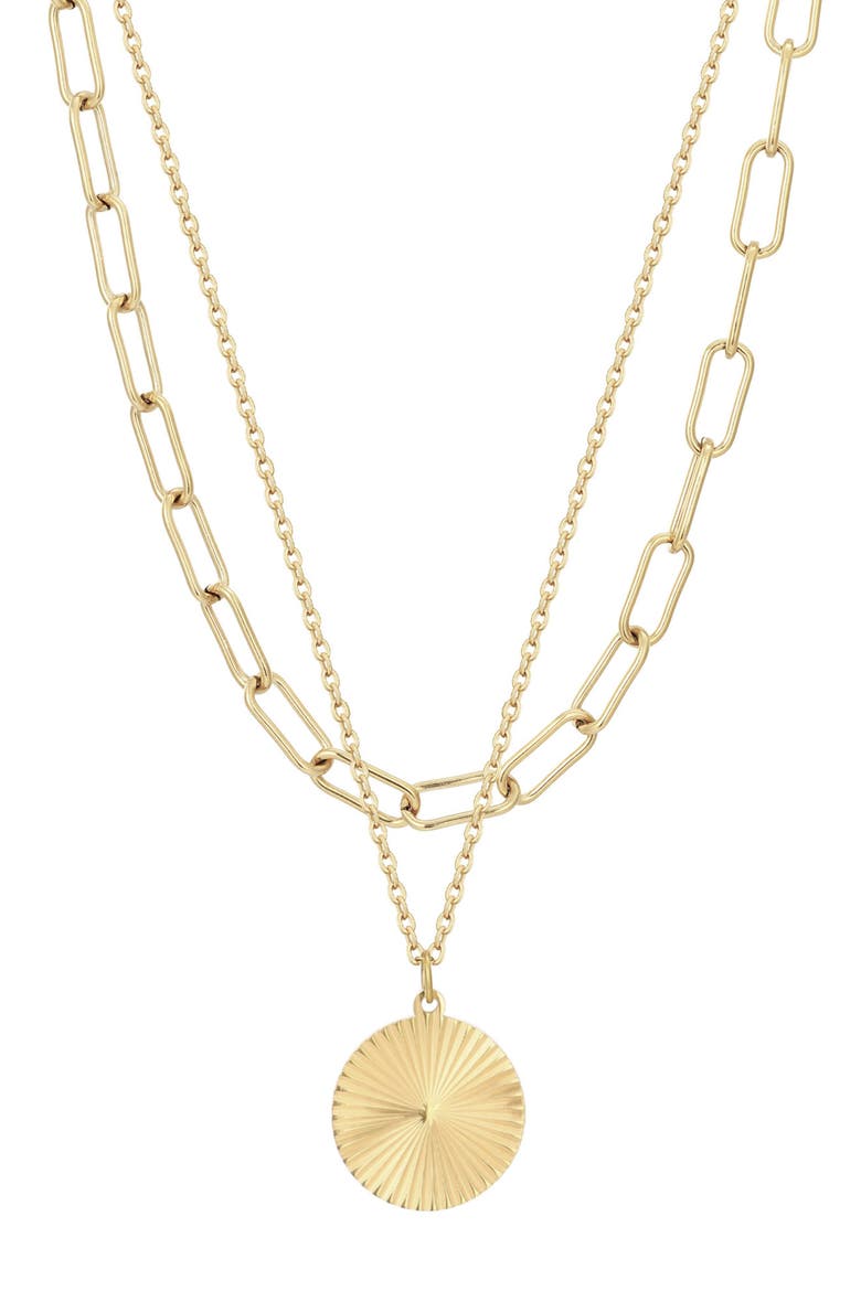 Set of 2 Chunky Paper Clip & Pendant Necklaces, Main, color, GOLD