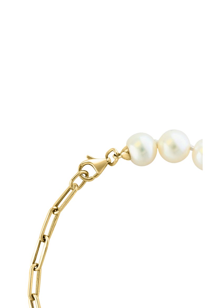 14K Yellow Gold Diamond Fresh Water Pearl Paperclip Chain Bracelet, Alternate, color, 14K Gold