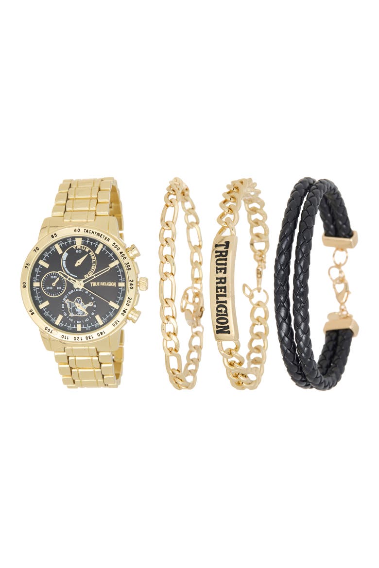 4-Piece Watch and Bracelet Set, Main, color, GOLD