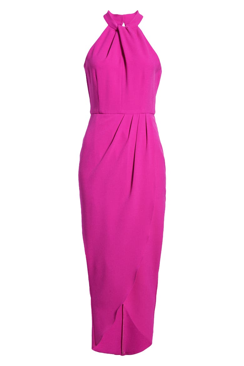 Knot Neck Halter Dress, Alternate, color, FUCHSIA