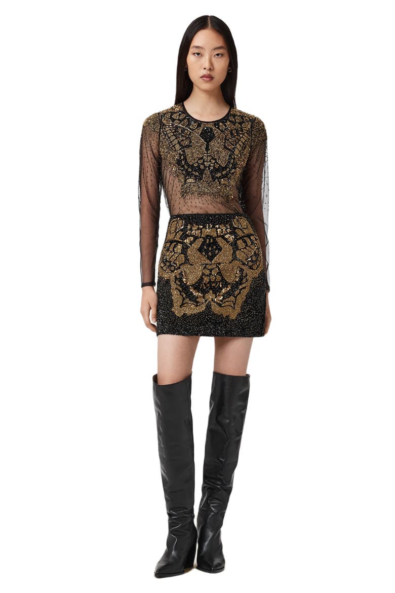 Jamilia Embellished Miniskirt, Alternate, color, BLACK/ GOLD