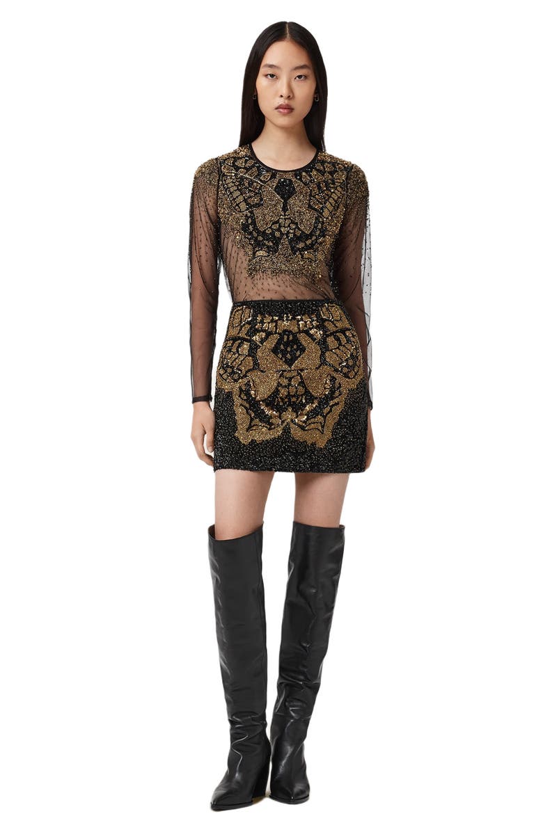 AllSaints Jamilia Embellished Miniskirt, Alternate, color, Black/ Gold