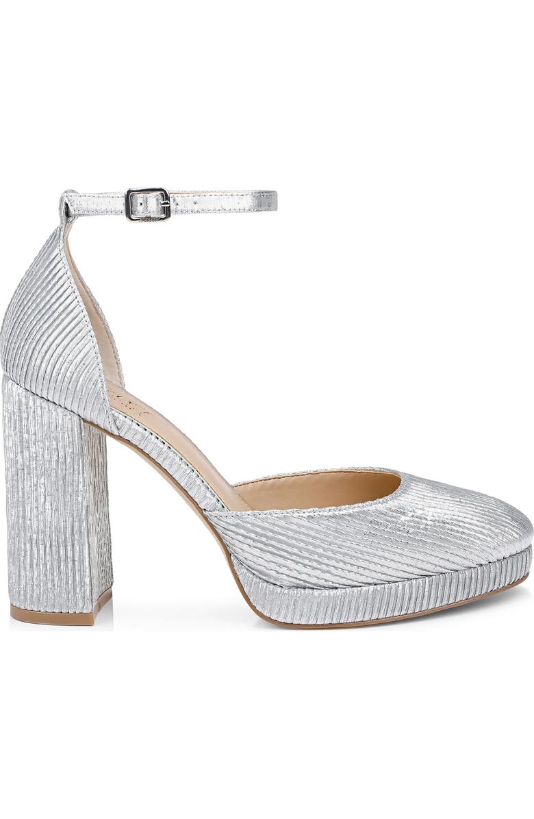 Jewel Badgley Mischka Stephanie Ankle Strap Platform Pump, Alternate, color, Silver Fabric