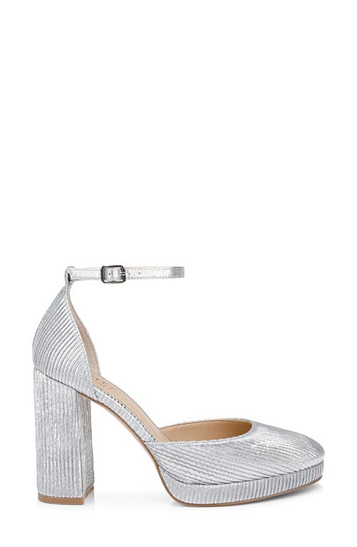 Jewel Badgley Mischka Stephanie Ankle Strap Platform Pump In Silver Fabric
