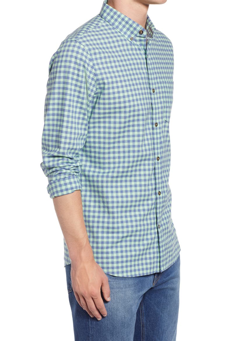 Trim Fit Gingham Linen & Cotton Button-Down Shirt, Alternate, color, BLUE - GREEN CL GINGHAM