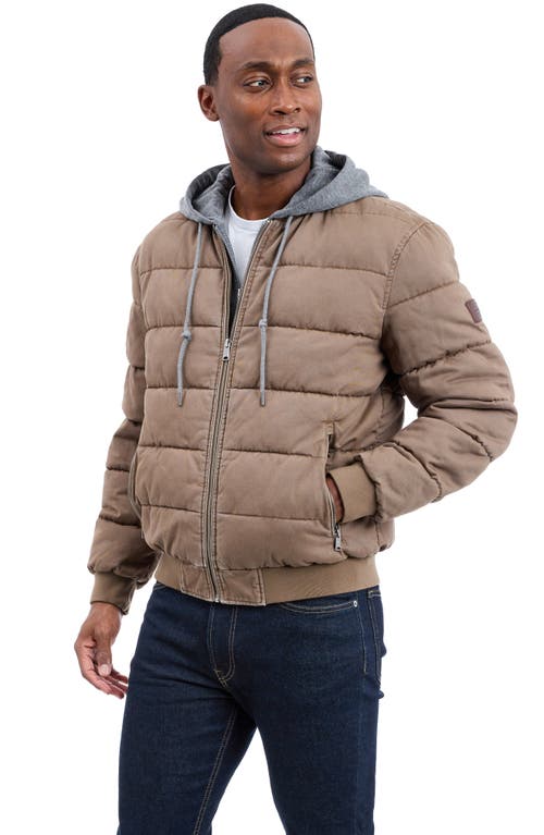 Lucky Brand Cotton Hooded Puffer Bomber Jacket In Brown