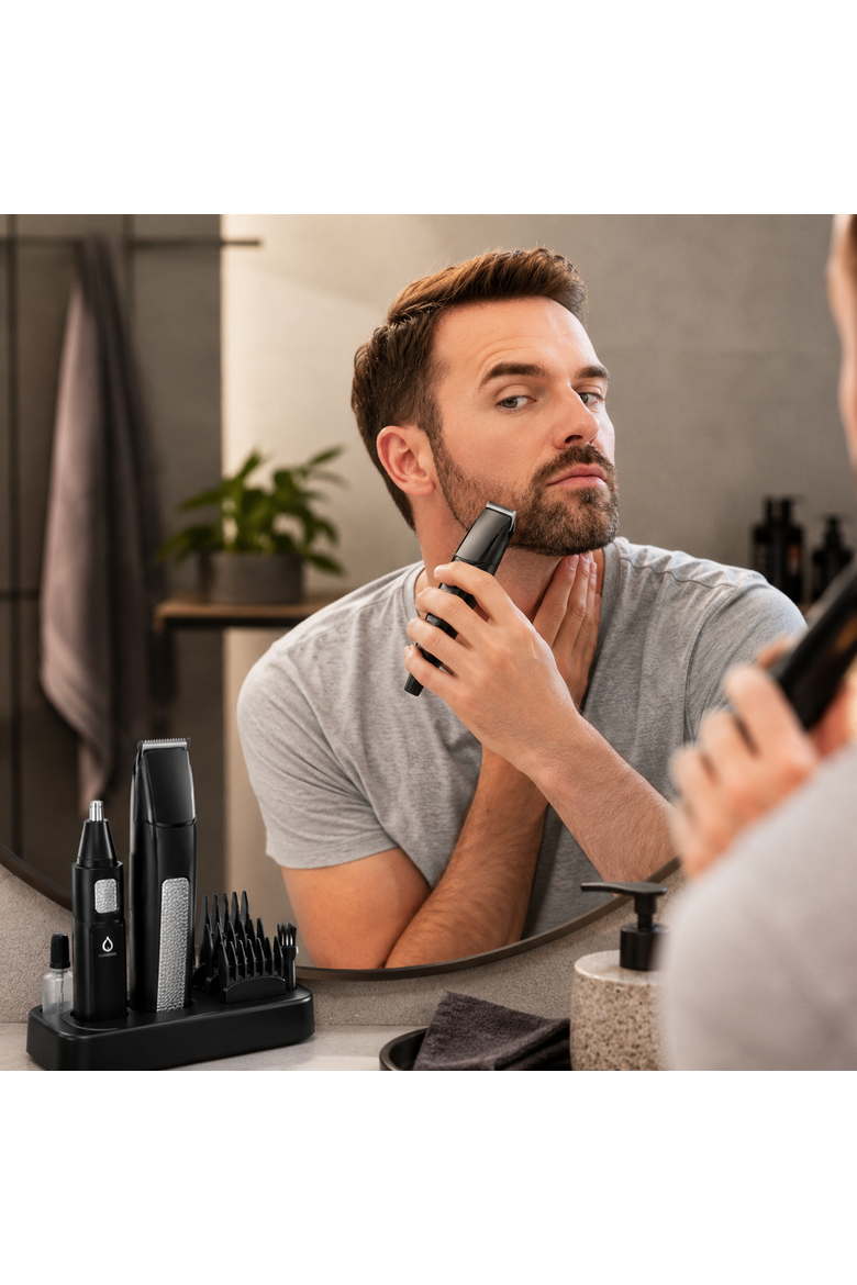 Grooming Essentials Bundle with 10-Piece Trimming Kit & 4-Piece Beard Care Set, Alternate, color, Black