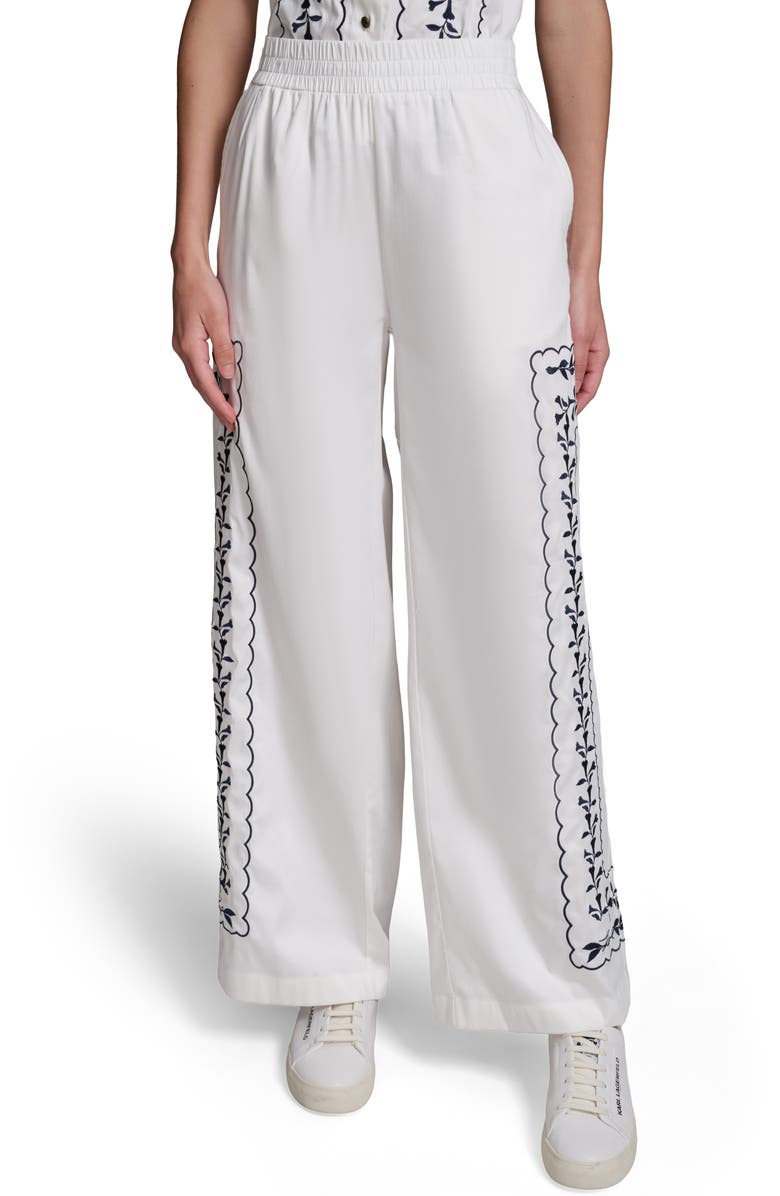 KARL LAGERFELD PARIS Embroidered Wide Leg Pants, Main, color,