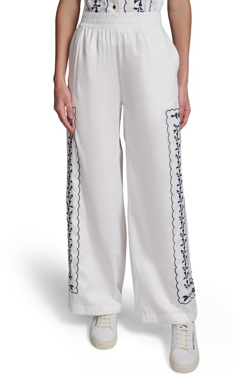Embroidered Wide Leg Pants