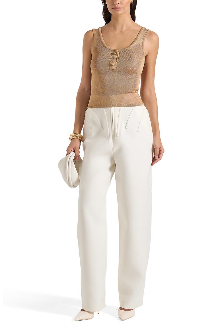 Pippa Pointelle Knitted Vest With Knot Button, Main, color, Gold