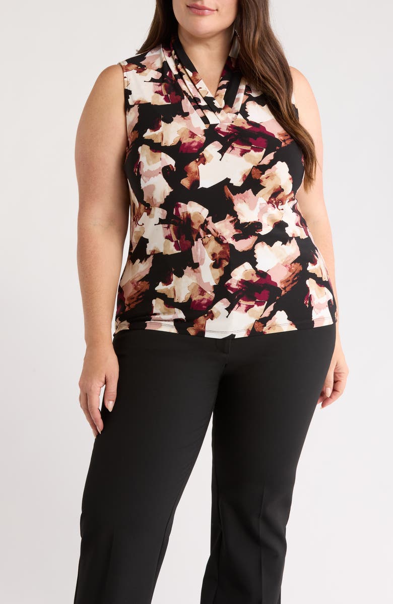 Anne Klein Abstract Print Triple Pleat Sleeveless Top, Main, color, 