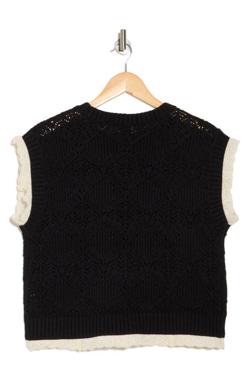 Elie Elie Tahari Lace Trim Cap Sleeve Sweater In Black/ivory