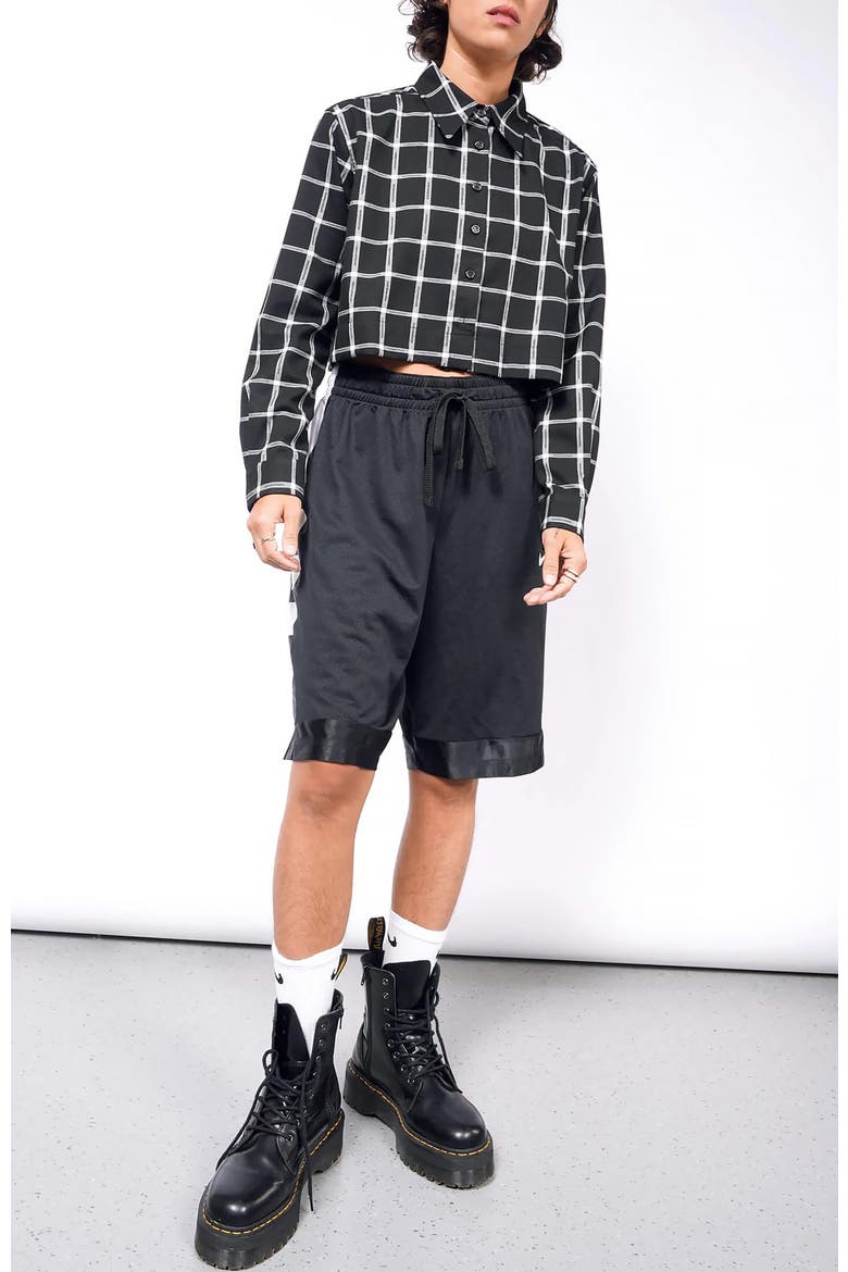 The Essential Flannel Long Sleeve Cropped Button Up, Main, color, BLACK/WHITE